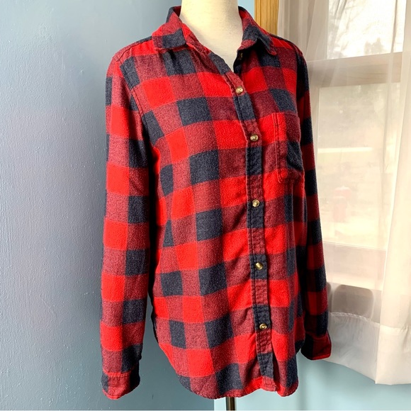 American Eagle Red and Grey Ahh-mazing Boyfriend Flannel Button Down - Picture 7 of 8